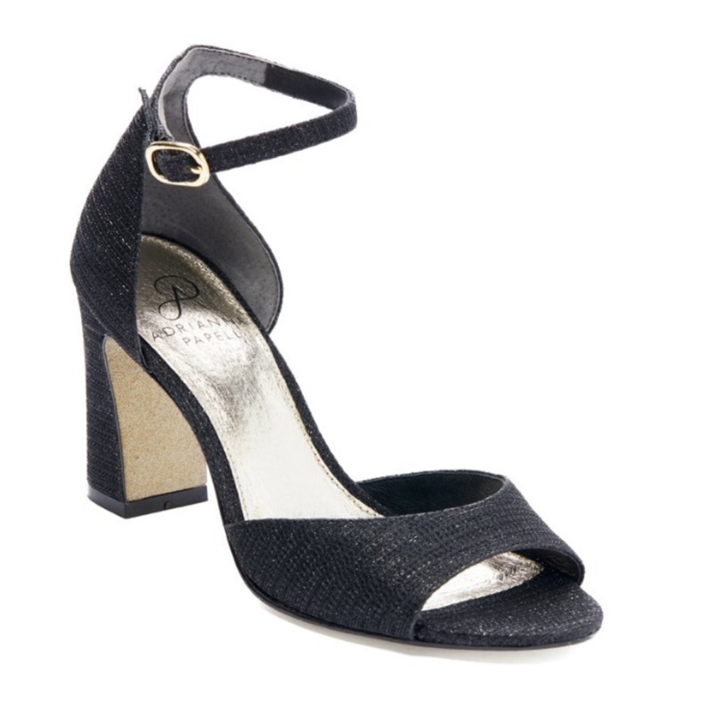 NIB Adrianna Papell Black Sparkly Aviana Ankle Strap Sandal Women’s Size 6.5